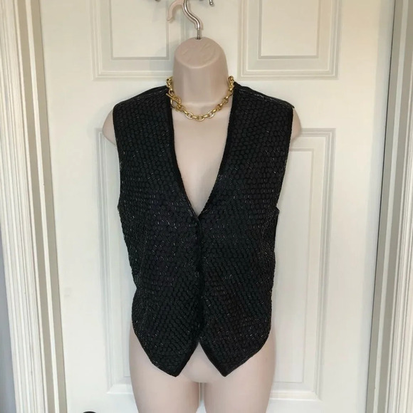 Sellecca Black vintage 80’s 90’s sequins glitter vest Medium adjustable back - Picture 2 of 11